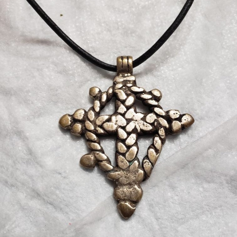 Ethiopian cross with black leather strap